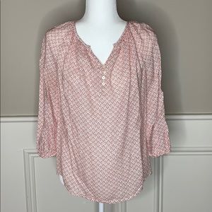 Caslon Button Front Geometric Print Flowy Blouse